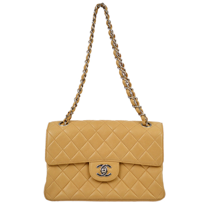Top Quality Chanel Beige Lambskin Double Sided Classic Flap Shoulder Bag