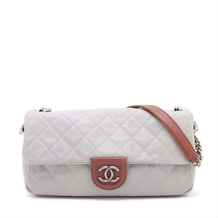 Top Quality Chanel Matrasse  Chain Shoulder Bag Grey x Brown Gummetal G