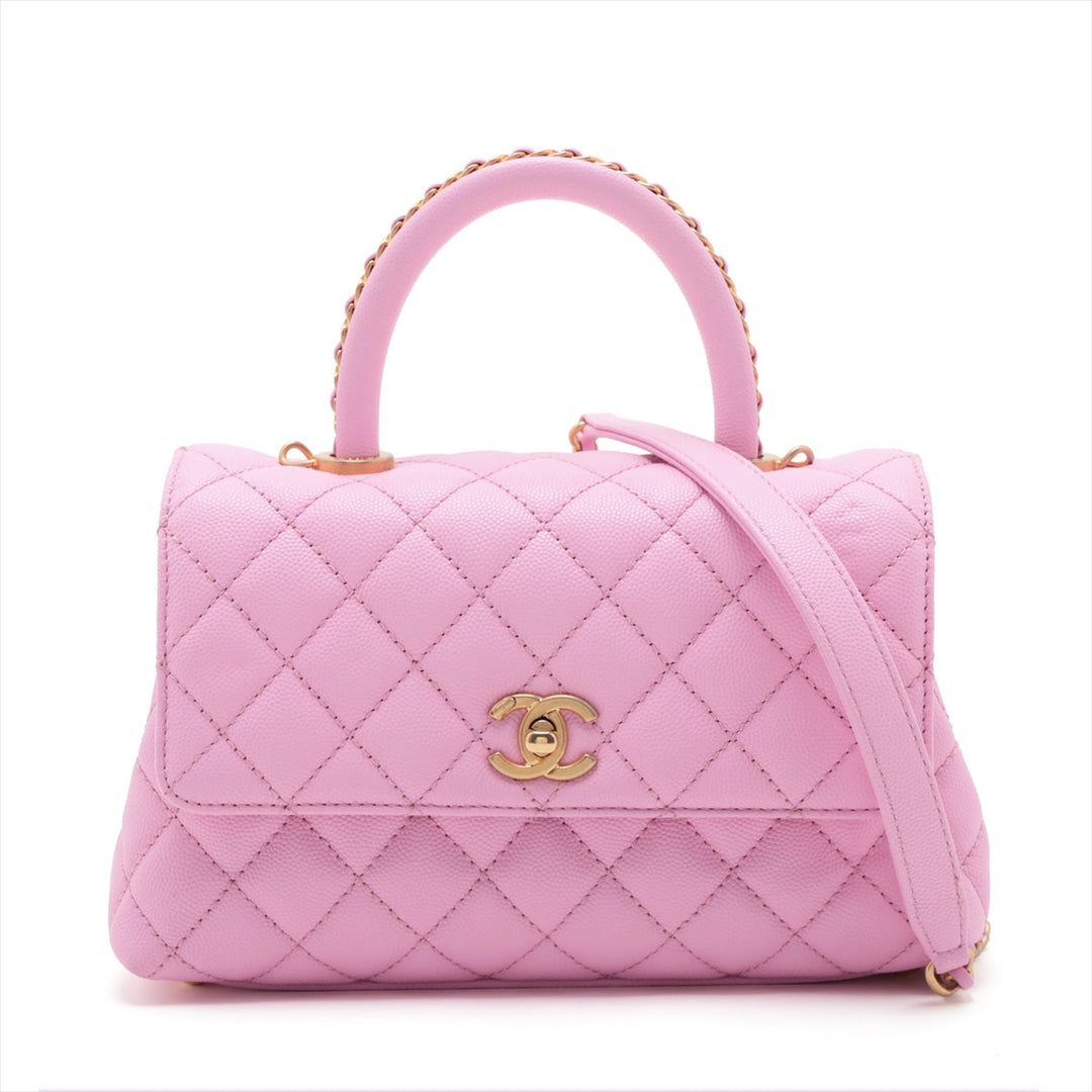 Top Quality Chanel Coco Handle 24 XS Caviar S 2WAY Handbag Pink Gold  A92990