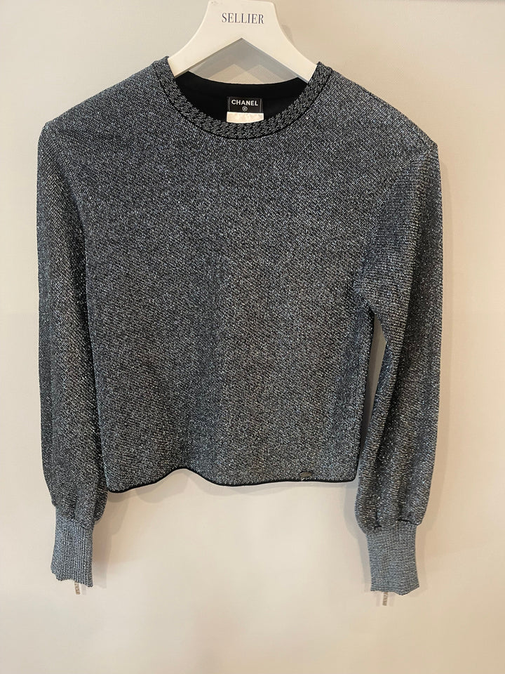 Top Quality Chanel Silver Metallic Long-Sleeve Top and Leggings Set Size FR 34/36 (UK 6/8)