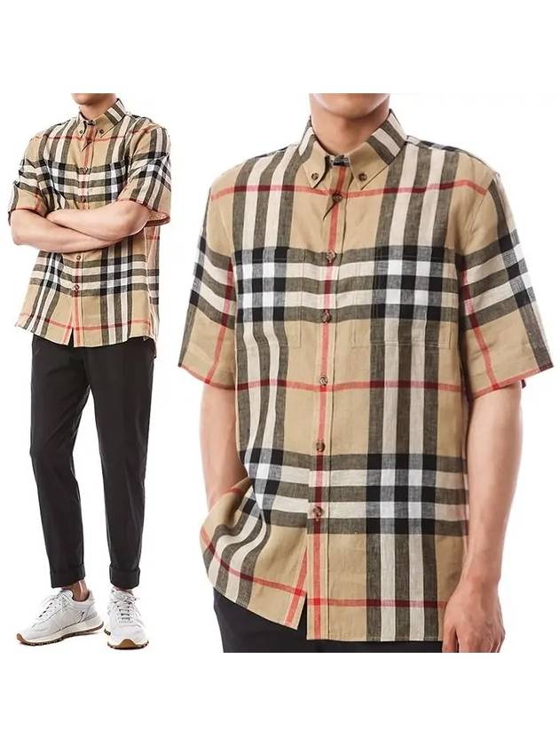 Burberry Linen Tartan Check Short Sleeve Shirt Brown