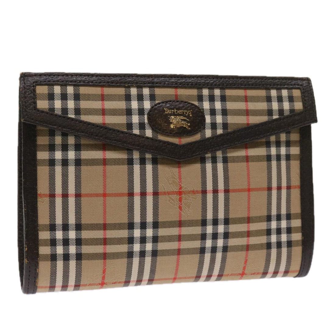BURBERRYSs Nova Check Clutch Bag Nylon Canvas Beige Auth 64215