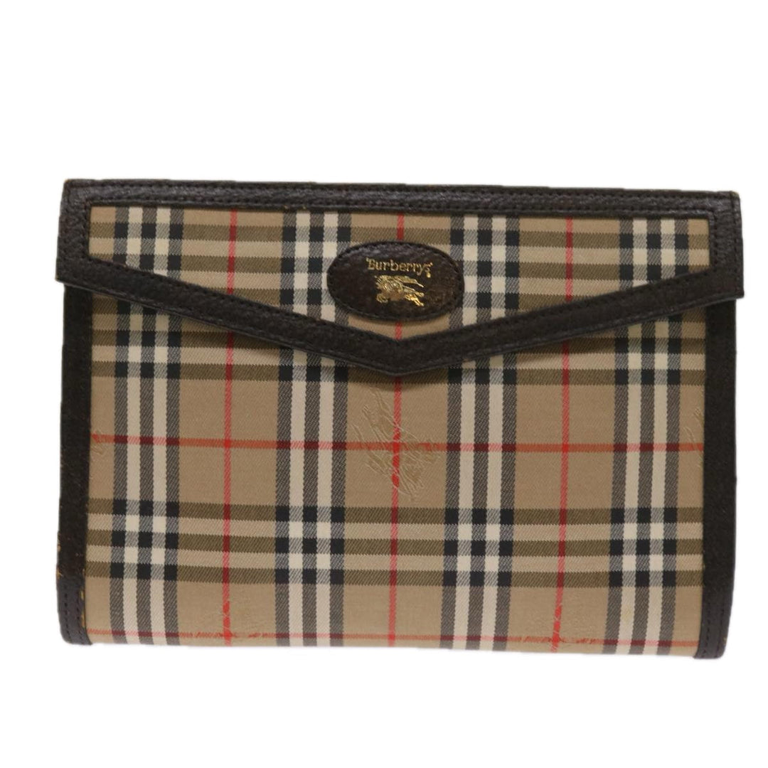 BURBERRYSs Nova Check Clutch Bag Nylon Canvas Beige Auth 64215