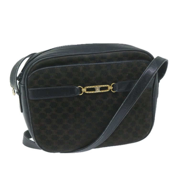 Celine Macadam Canvas Shoulder Bag Black Brown Auth 64224