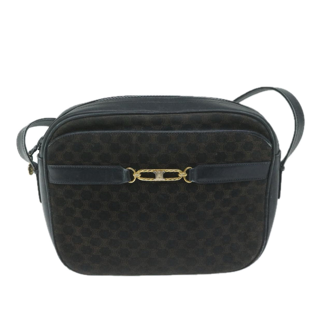 Celine Macadam Canvas Shoulder Bag Black Brown Auth 64224