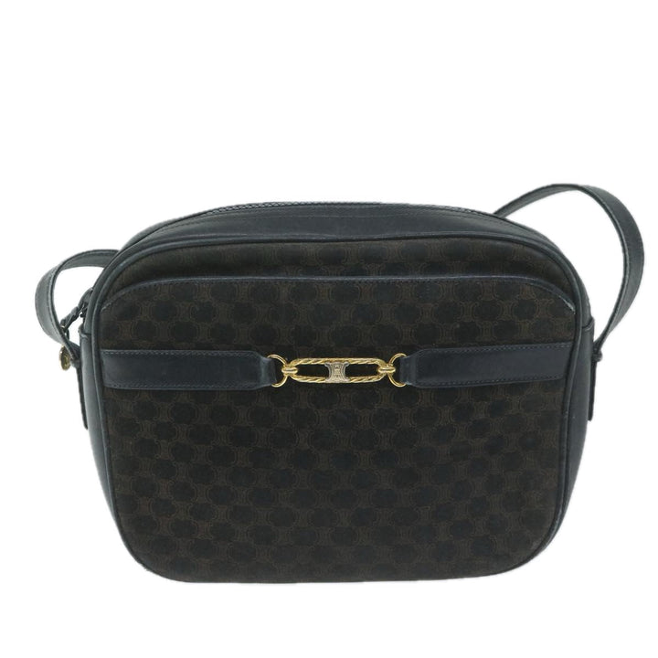 Celine Macadam Canvas Shoulder Bag Black Brown Auth 64224