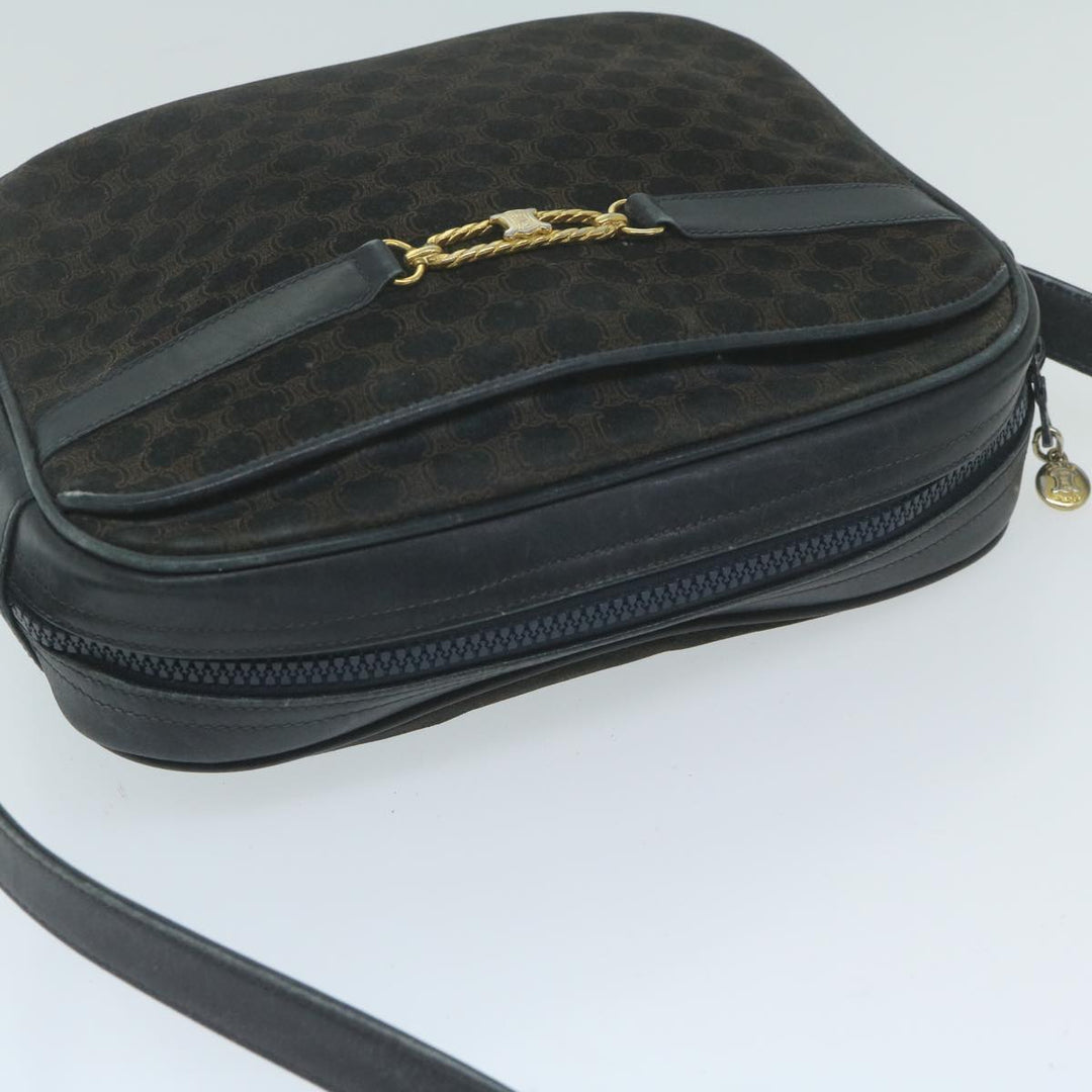 Celine Macadam Canvas Shoulder Bag Black Brown Auth 64224