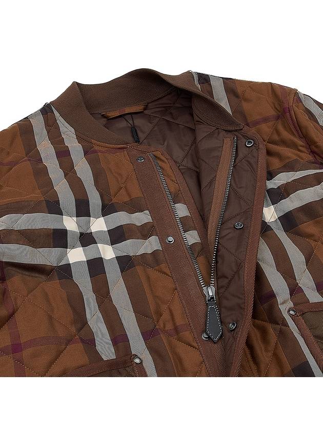 Burberry Check Stripe Quilted Bomber Jacket Brown