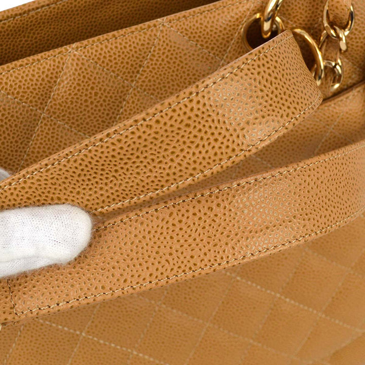Top Quality Chanel 2003-2004 Beige Caviar Grand Shopping Tote GST Chain Handbag