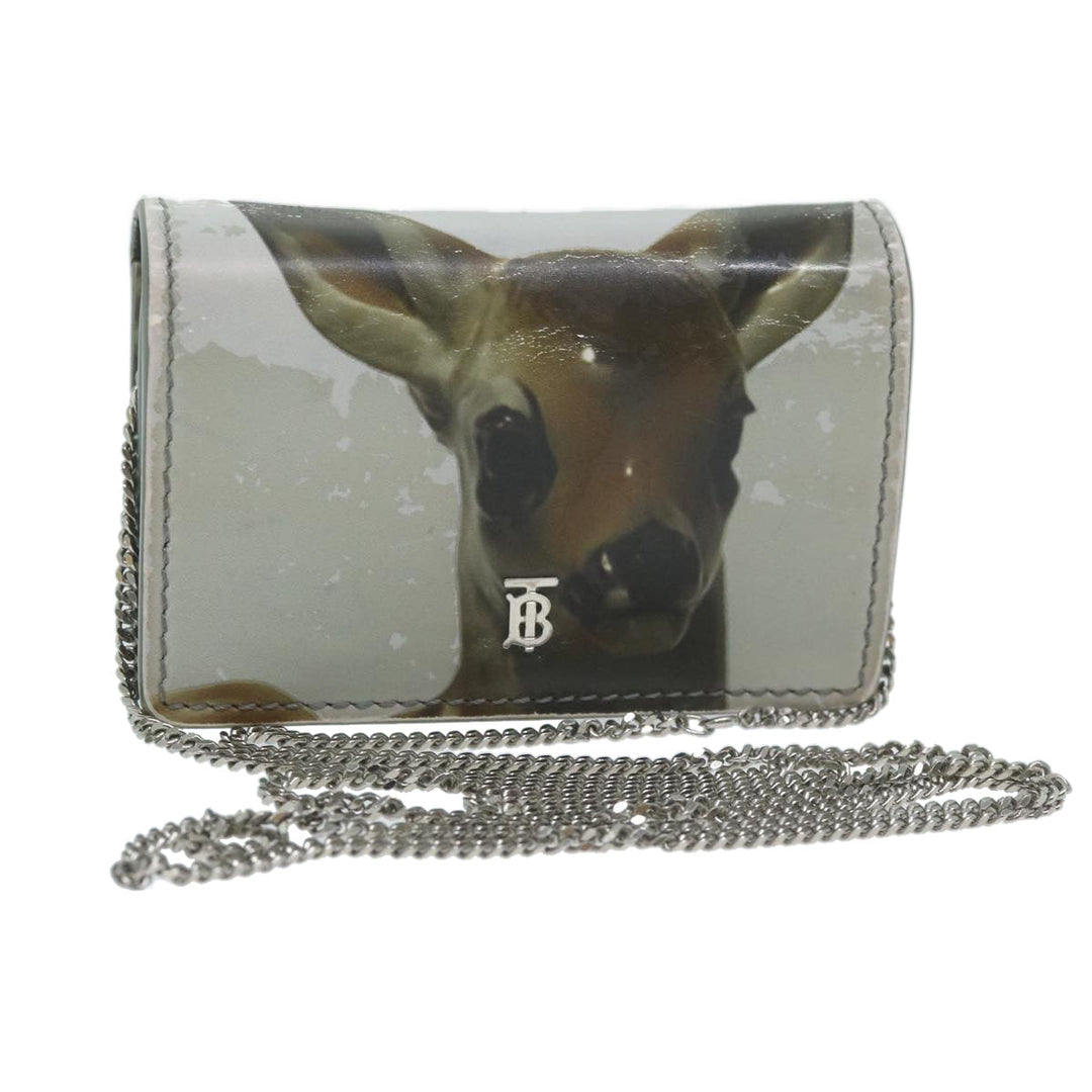 Burberry Chain Wallet Patent leather Gray Auth 64515
