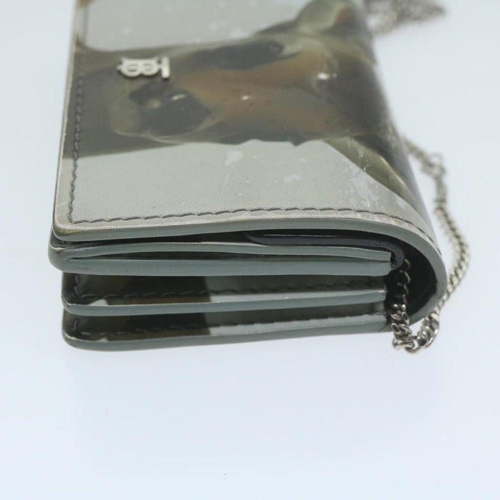 Burberry Chain Wallet Patent leather Gray Auth 64515