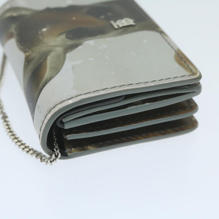 Burberry Chain Wallet Patent leather Gray Auth 64515