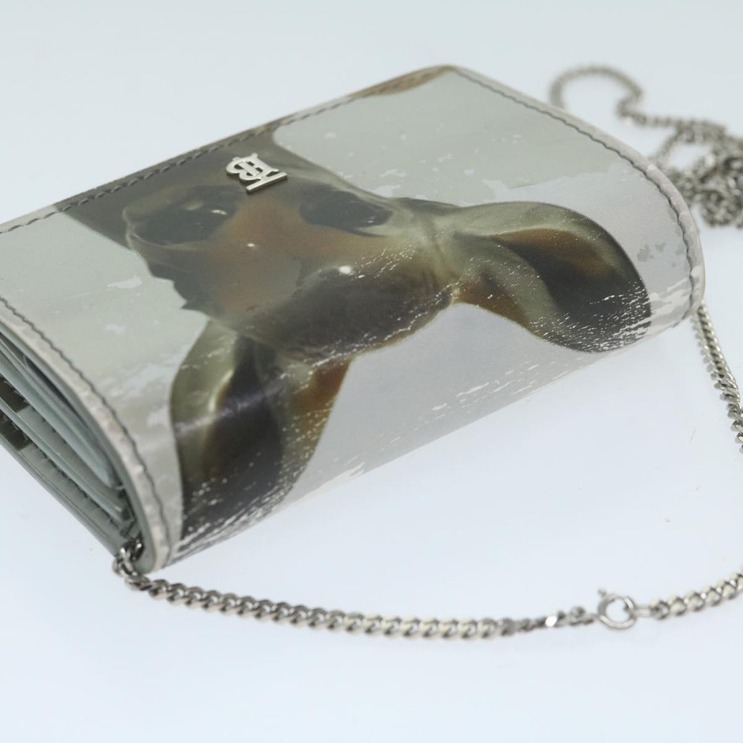 Burberry Chain Wallet Patent leather Gray Auth 64515