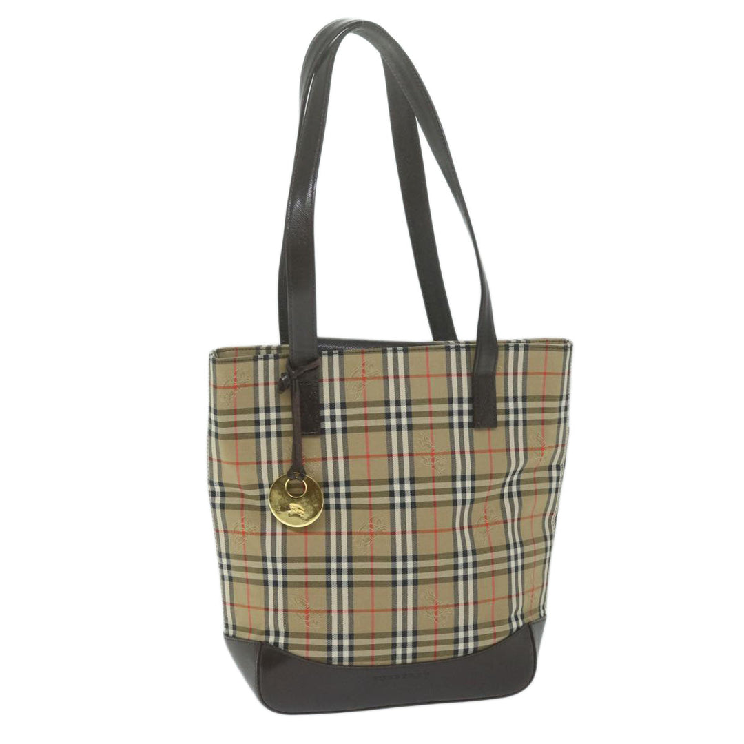 Burberry Nova Check Tote Bag Nylon Canvas Beige Auth 64608