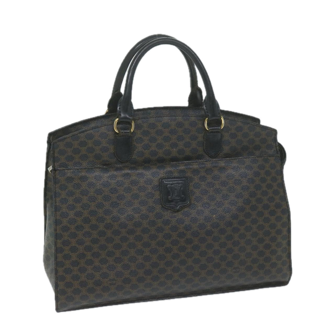 Celine Macadam Canvas Hand Bag PVC Brown Black Auth 64827