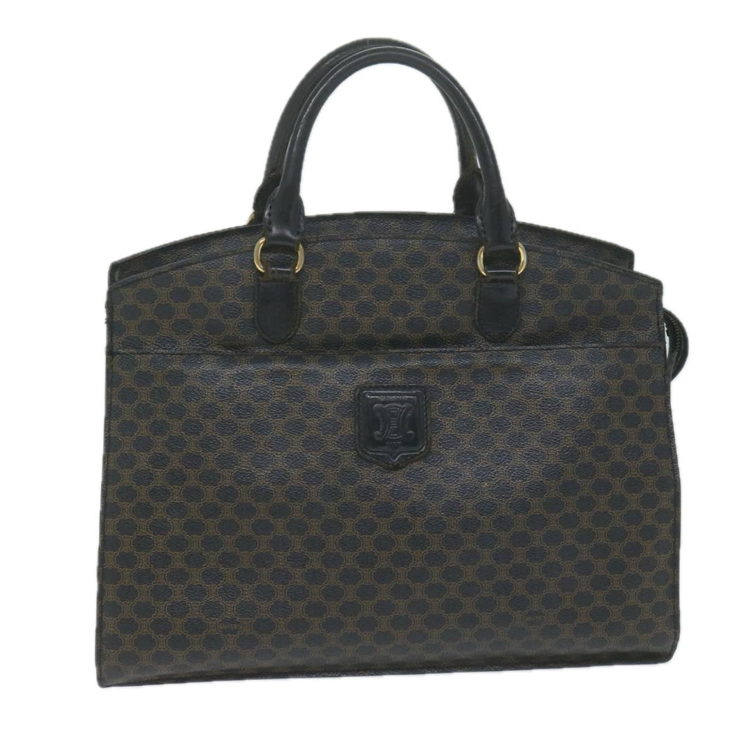 Celine Macadam Canvas Hand Bag PVC Brown Black Auth 64827