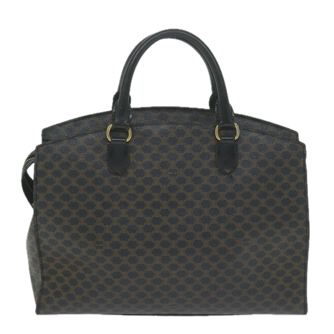 Celine Macadam Canvas Hand Bag PVC Brown Black Auth 64827