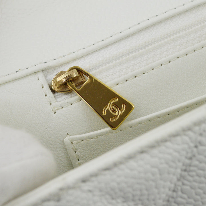 Top Quality Chanel White Caviar Medium Single Flap Shoulder Bag