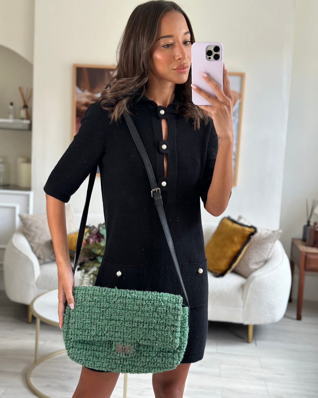 *FIRE PRICE* Top Quality Chanel Green Tweed 2.55 Large Crossbody Bag with Ruthenium Hardware