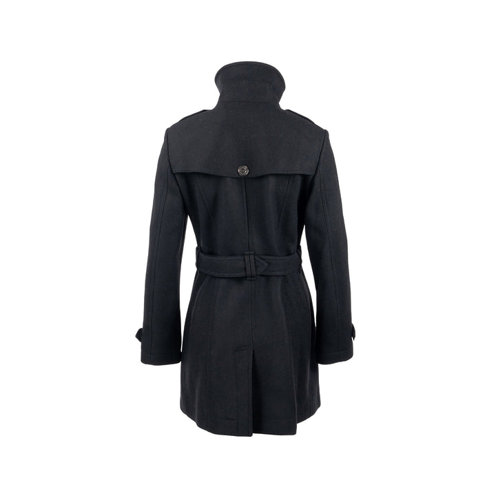 Burberry Size IT40 Pea Double Breasted Belted-Waist Coat Virgin Wool Black