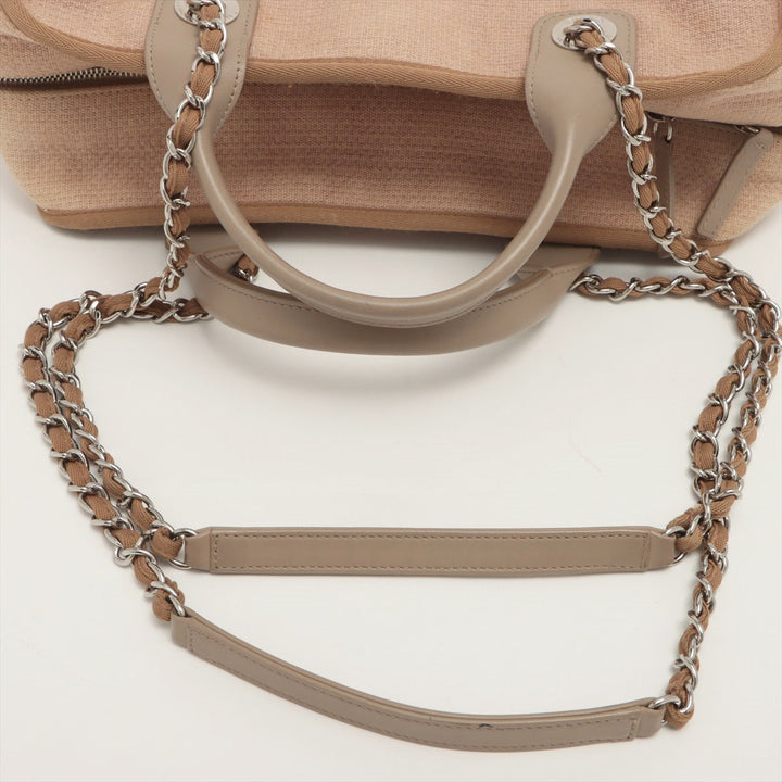 Top Quality Chanel Deauville Canvas x Leather 2WAY Handbag Beige Silver  20th