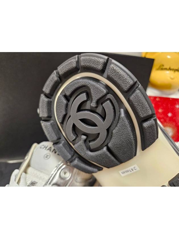 Fabric Laminated Low Top Sneakers Silver Chanel