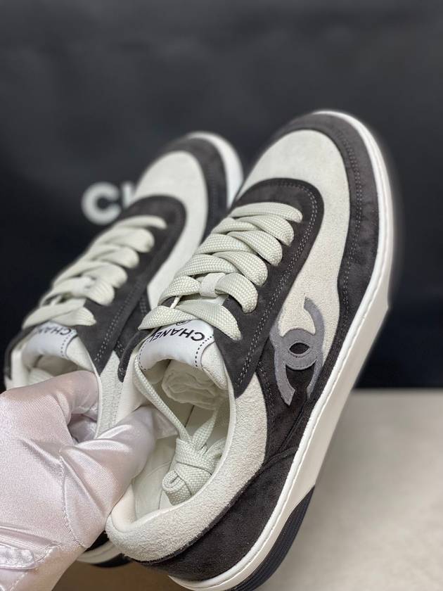 CC Logo Suede Kidskin Low Top Sneakers Black Chanel