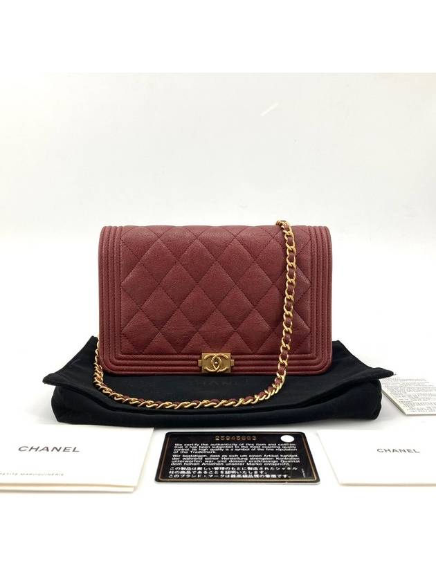 Caviar Boy gold logo woc mini bag cross burgundy Chanel