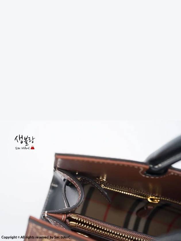 Burberry Medium Leather Vintage Check Title Tote Bag Black