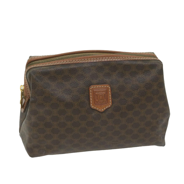 Celine Macadam Canvas Pouch PVC Leather Brown  65262