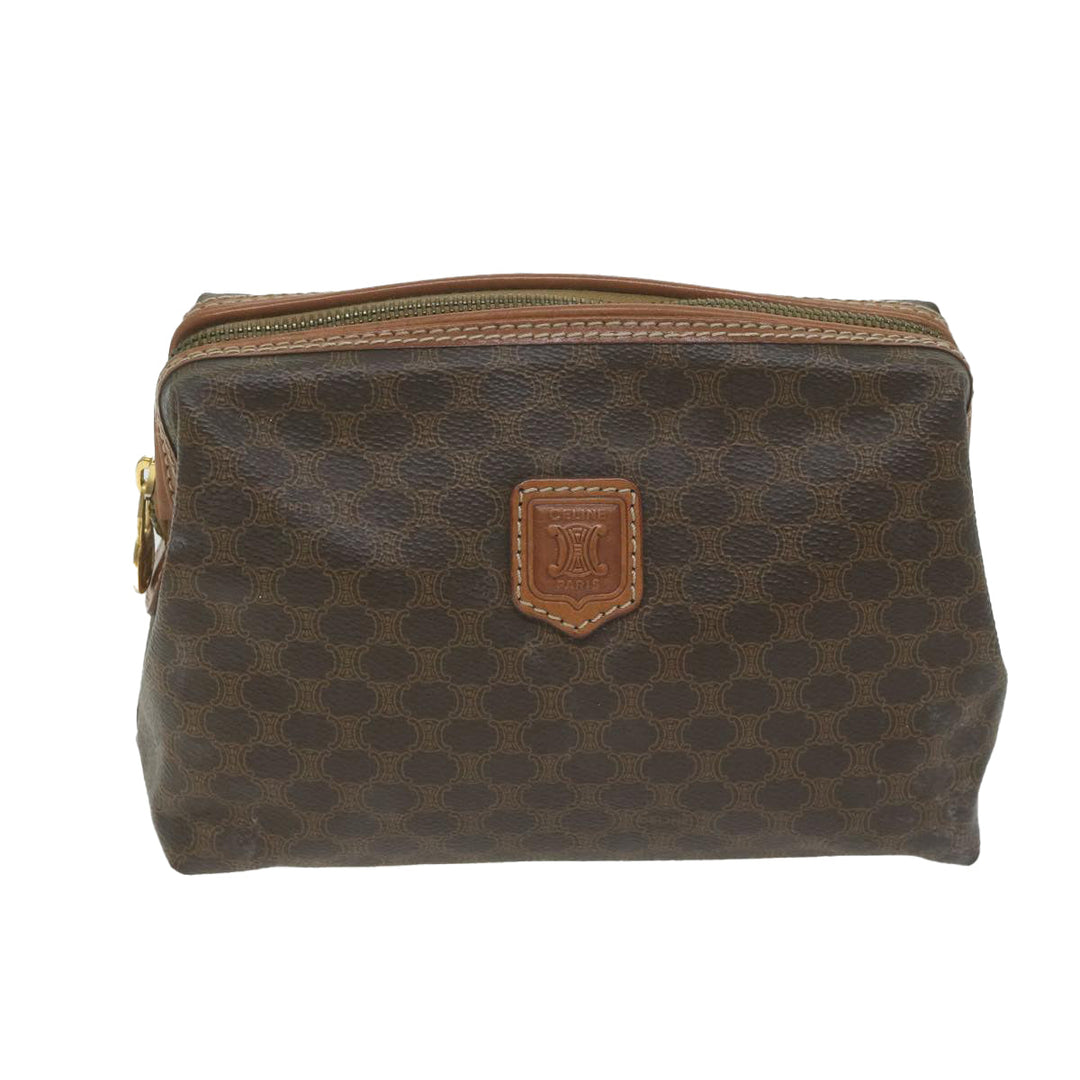 Celine Macadam Canvas Pouch PVC Leather Brown  65262