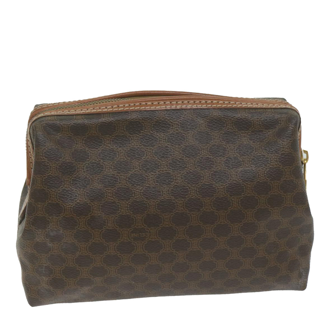 Celine Macadam Canvas Pouch PVC Leather Brown  65262