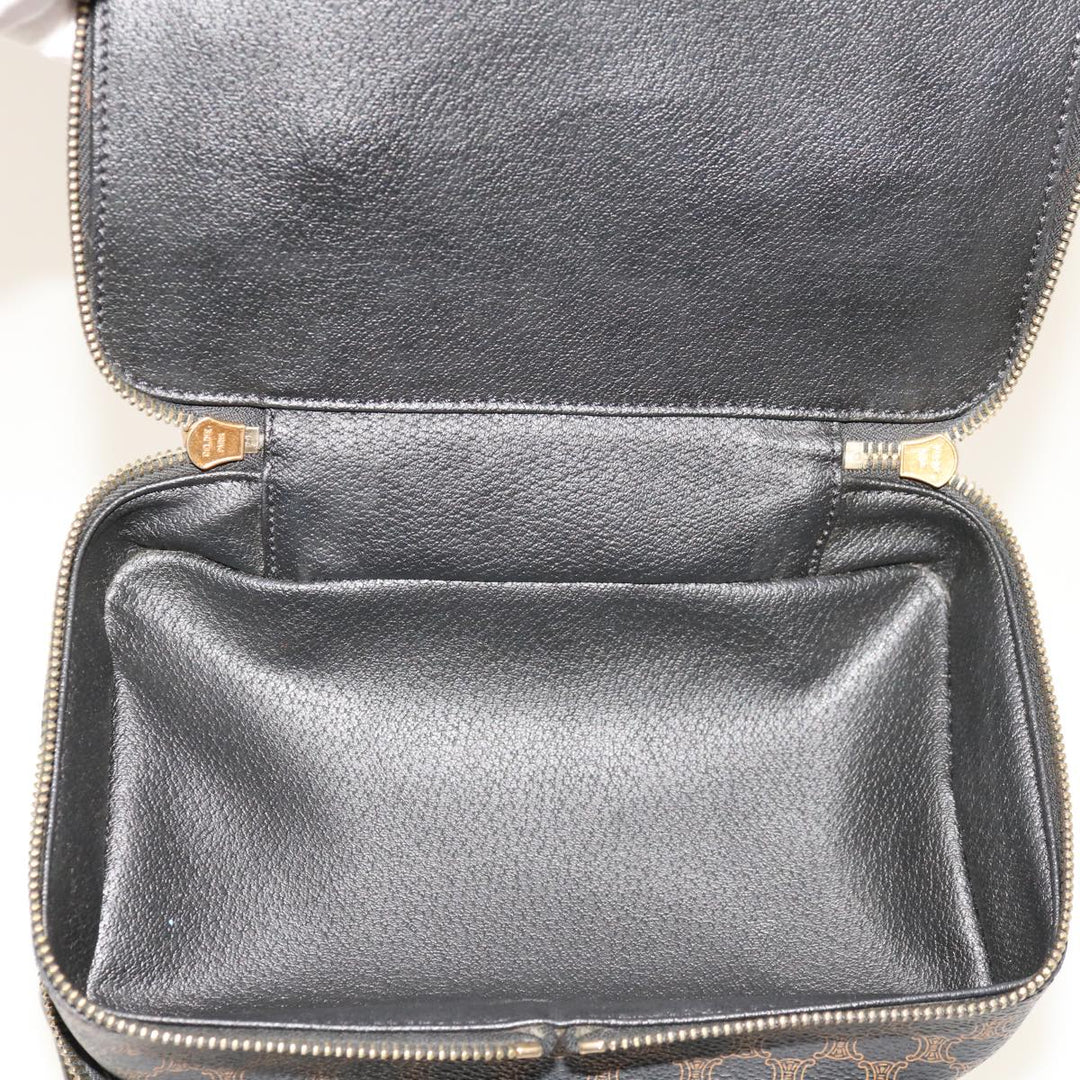 Celine Macadam Canvas Vany Cosmetic Pouch PVC Leather Black  65328A