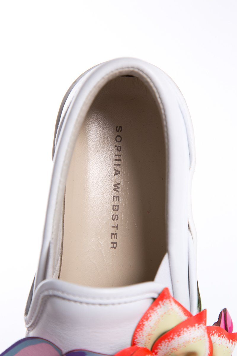 Sophia Webster White Leather Slip-On Floral Accent Sneakers SZ 35