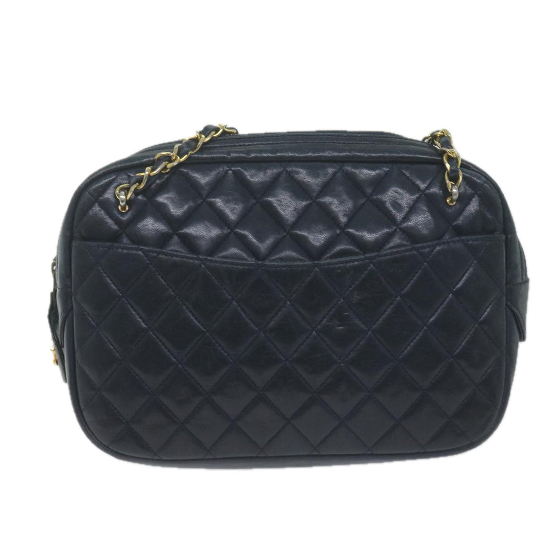 Top Quality Chanel Matelasse Chain Shoulder Bag Leather Navy CC Auth 65588
