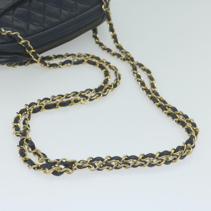Top Quality Chanel Matelasse Chain Shoulder Bag Leather Navy CC Auth 65588