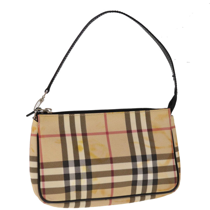 Burberry Nova Check Accessory Pouch Coated Canvas Beige Black Auth 65593