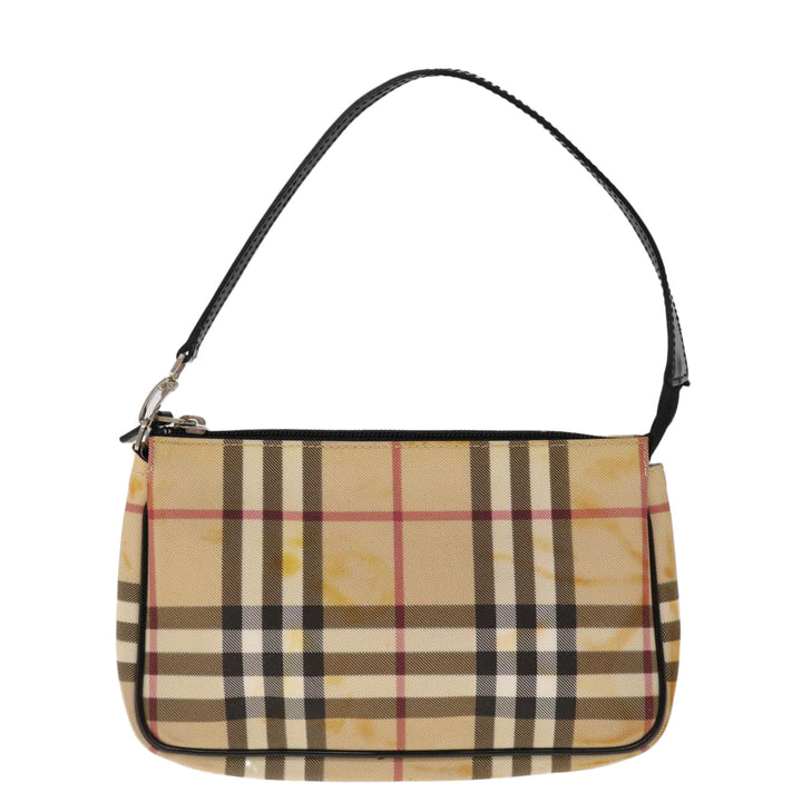 Burberry Nova Check Accessory Pouch Coated Canvas Beige Black Auth 65593