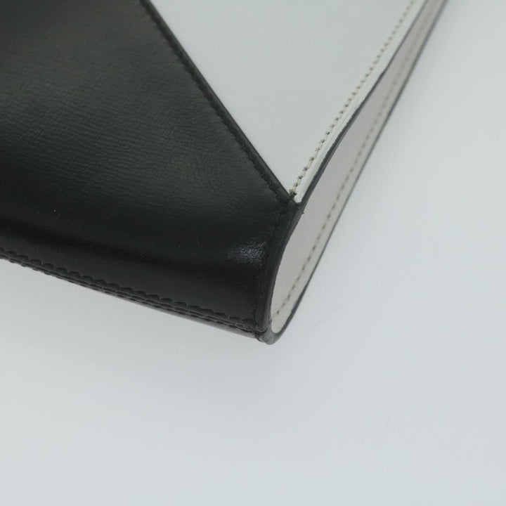 Celine Clutch Bag Leather 2way White Black Auth 65641