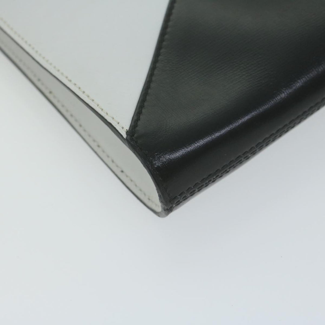 Celine Clutch Bag Leather 2way White Black Auth 65641