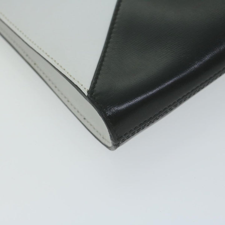 Celine Clutch Bag Leather 2way White Black Auth 65641