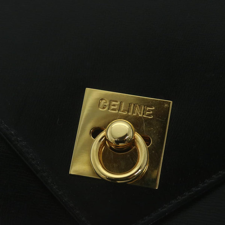 Celine Clutch Bag Leather 2way White Black Auth 65641