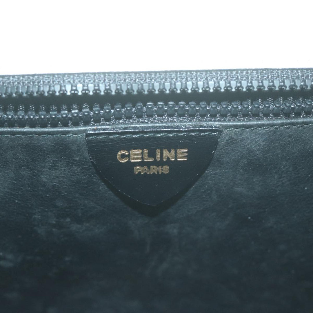 Celine Clutch Bag Leather 2way White Black Auth 65641