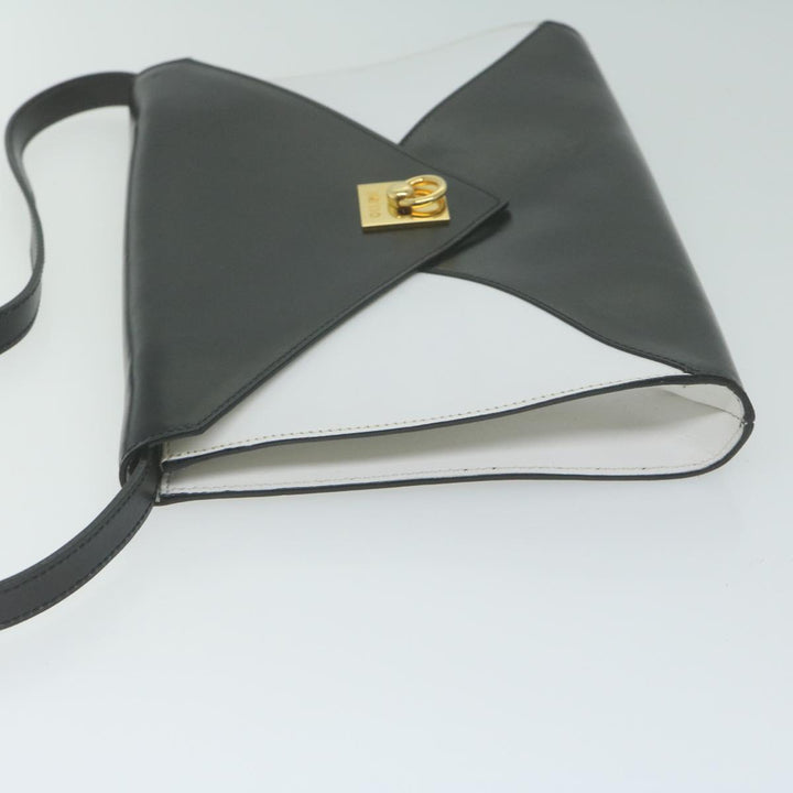 Celine Clutch Bag Leather 2way White Black Auth 65641