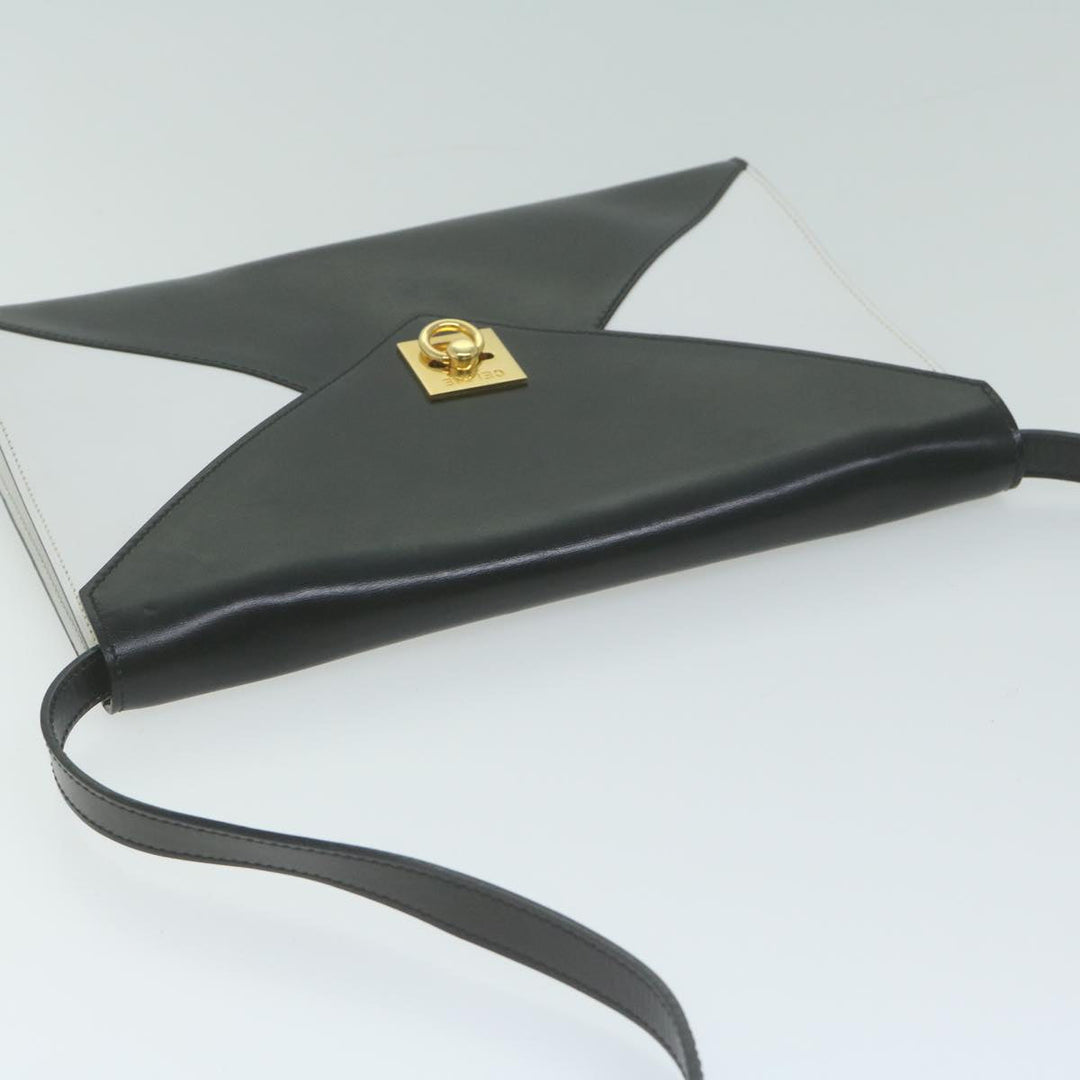 Celine Clutch Bag Leather 2way White Black Auth 65641