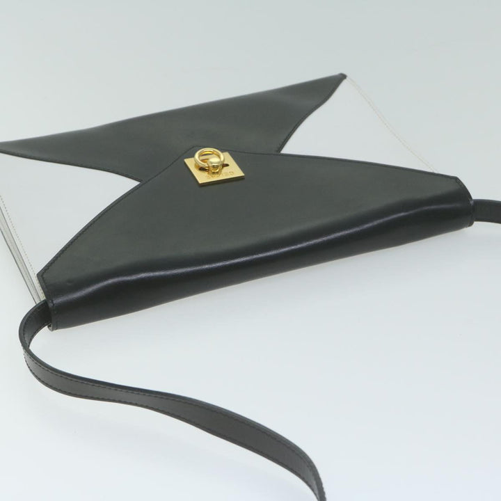 Celine Clutch Bag Leather 2way White Black Auth 65641