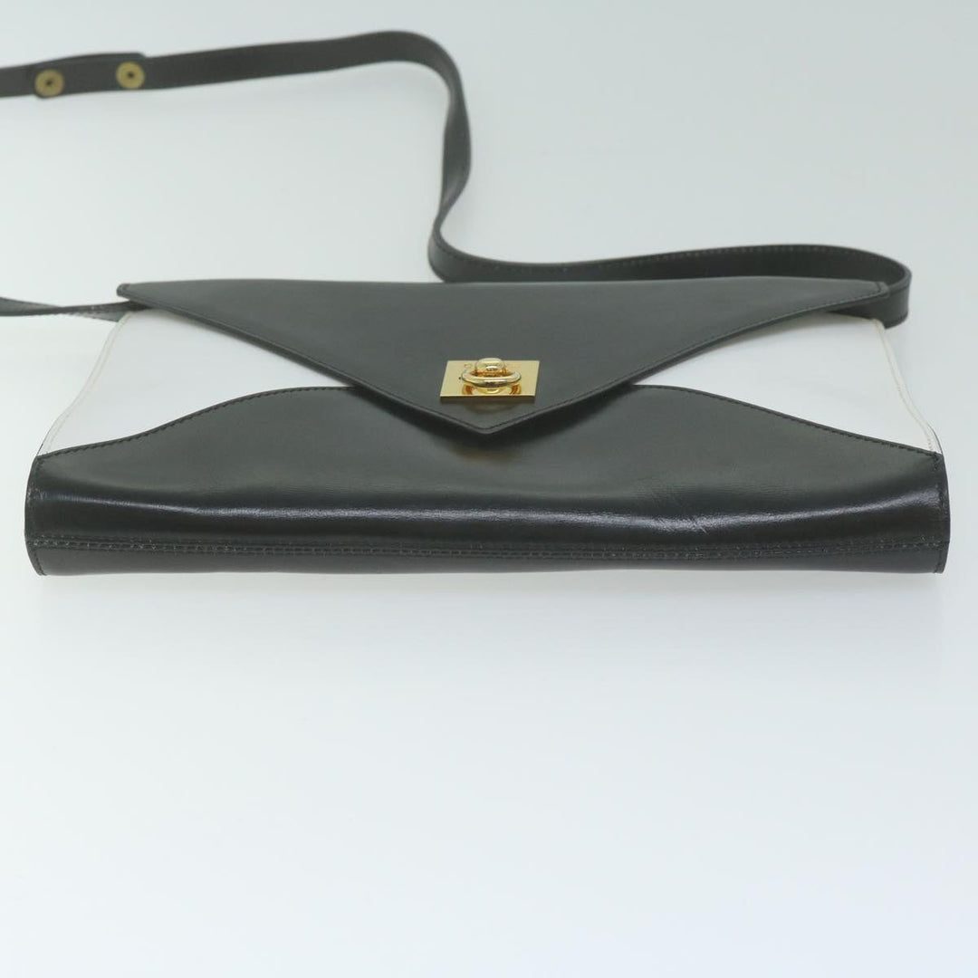 Celine Clutch Bag Leather 2way White Black Auth 65641