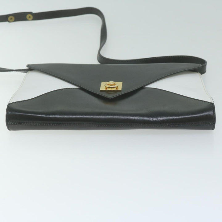 Celine Clutch Bag Leather 2way White Black Auth 65641
