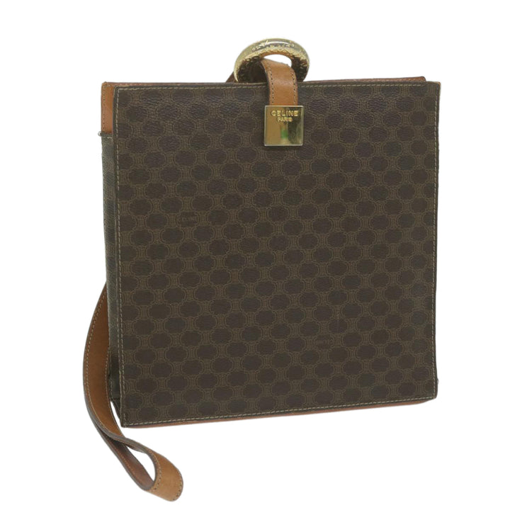 Celine Macadam Canvas Shoulder Bag PVC Leather Brown Auth 65644