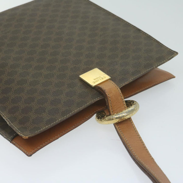 Celine Macadam Canvas Shoulder Bag PVC Leather Brown Auth 65644